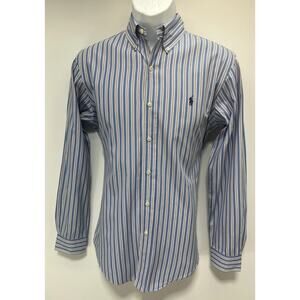 Polo Ralph Lauren Long Sleeve Button Blue/Pink Striped Shirt Pony S Custom Fit